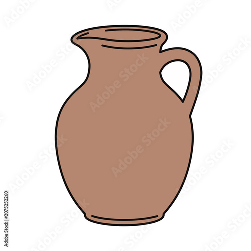 Brown Clay Pitcher with Handle Vector Illustration
