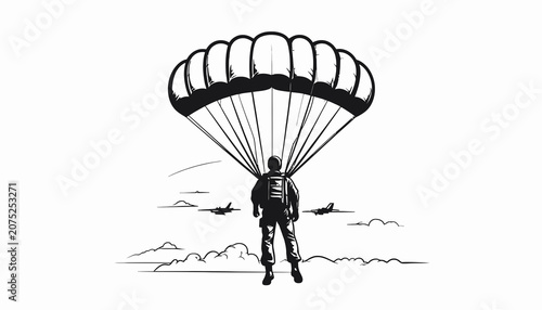 Cuadro en lienzo Person wearing parachute gear jumping freely.