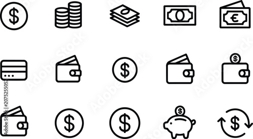 Black and white vector icon set for web design featuring computer, internet, phone, mobile, music, media, video, sound, communication, camera, money, mail and technology symbols