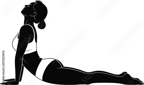 Elegant silhouette of woman in black dress dancing ballet pose, fashion vector illustration of graceful female body, beauty and shadow art, stylish model figure