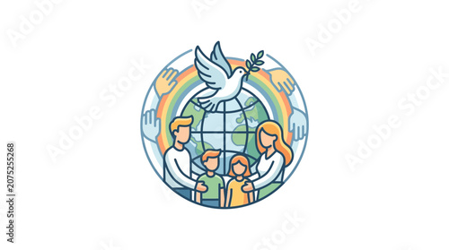 Global Family Day illustration with silhouettes forming a protective circle around the Earth