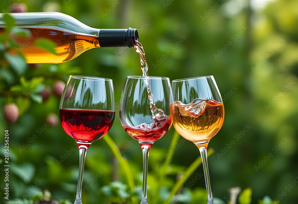 Fototapeta premium Pouring red wine into glass outdoors