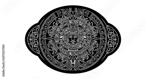 Aztec Sun Stone Calendar Symbol Ancient Mesoamerican Art.