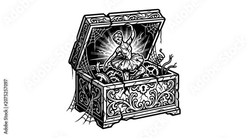 Creepy Music Box with Ballerina and Spiders.