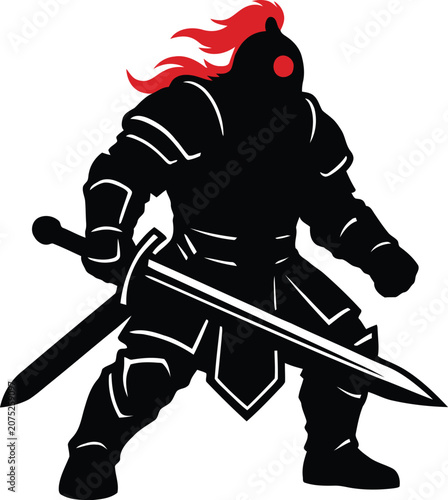 Canvastavla An imposing medieval armored warrior standing in a ready battle stance with a sharp steel longsword in hand