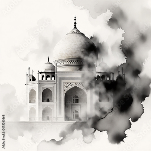 Taj Mahal in Watercolor Style