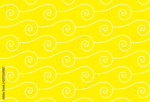Seamless spiral line pattern with white swirling curves on a bright yellow background in a simple geometric design.