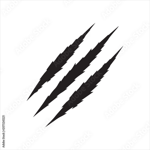 Canvas Print Three black claw marks from a wild predator animal isolated on transparent backg