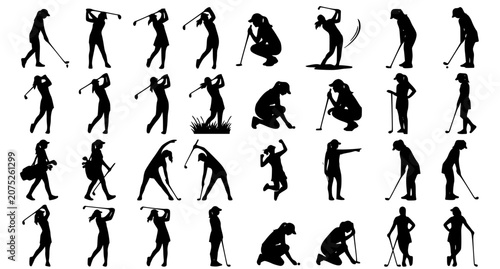 Foto Professional Women Golf Silhouette Vector Set with Multiple Golf Action Poses