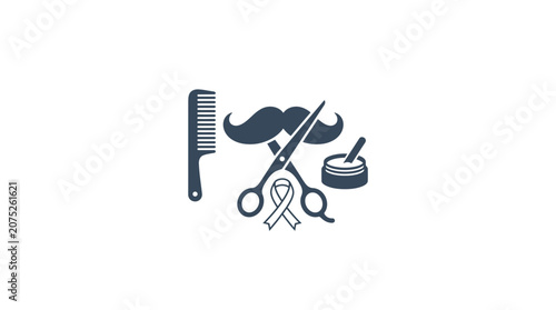 Tableau sur toile Barber Tools, Mustache, Ribbon, Pomade Icon Set