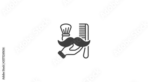 Barber Tools: Mustache, Comb, Brush Held by Hand Icon - Grooming and Style Concept