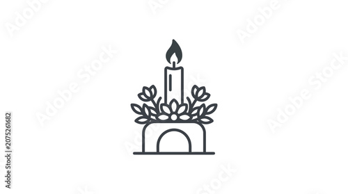 Quadro su tela Candle and Flowers Icon: Memorial, Remembrance, Grief, Sympathy, Funeral, Celebr