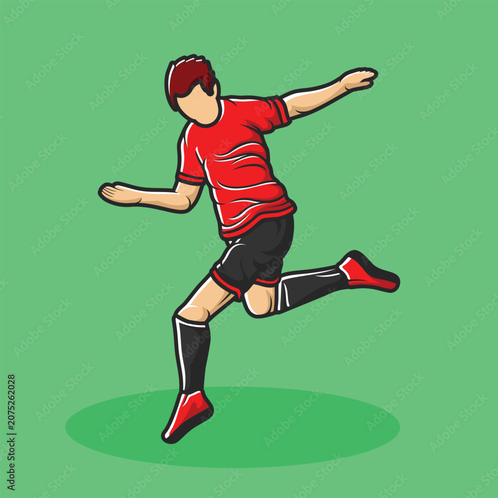 Fototapeta premium Football Soccer Athlete Player in Unique Red Black Uniform Dynamic Pose Stylized Isolated Vector