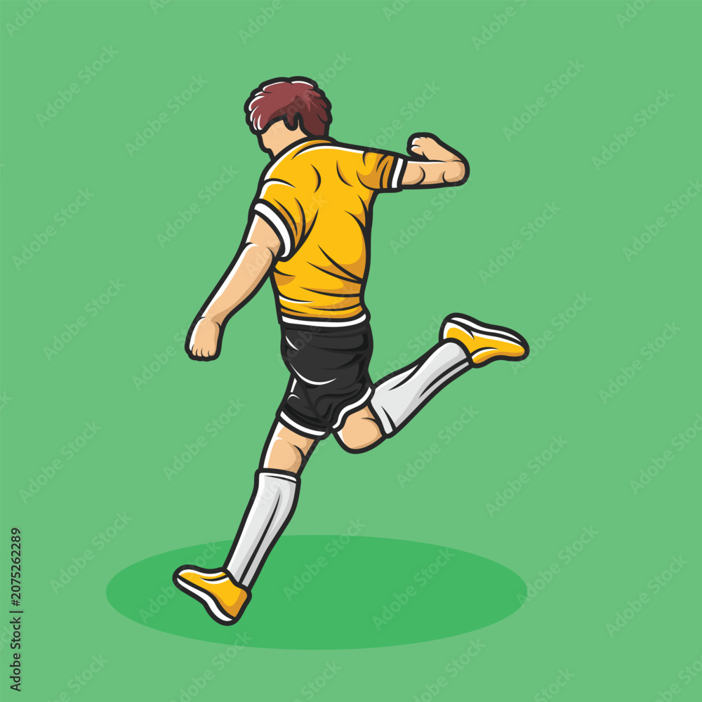 Fototapeta premium Football Soccer Athlete Player in Unique Yellow Black Uniform Dynamic Pose Stylized Isolated Vector
