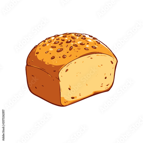 Golden bread loaf with seeds vector illustration