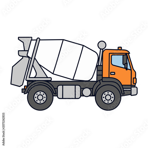 Orange Cement Mixer Truck Flat Vector Illustration
