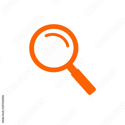 Orange magnifying glass icon on transparent background