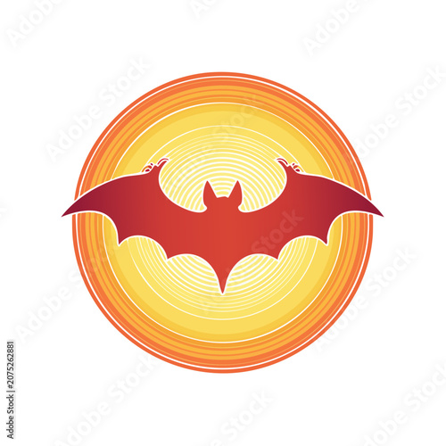 Red Bat Silhouette with Sunburst Vector