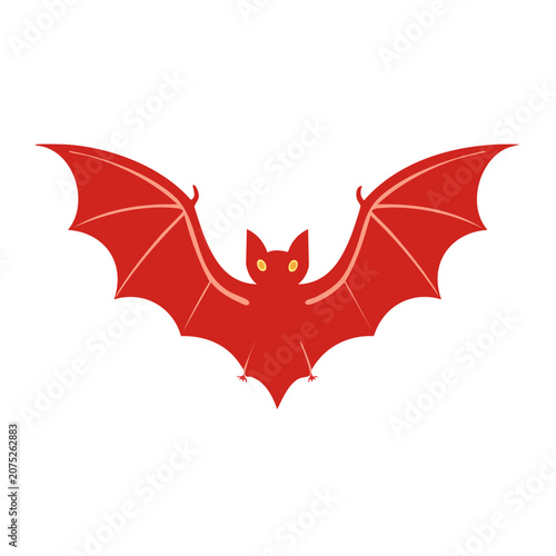 Red bat with yellow eyes flat vector illustration