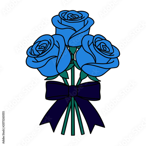 Blue roses bouquet with dark blue ribbon vector illustration