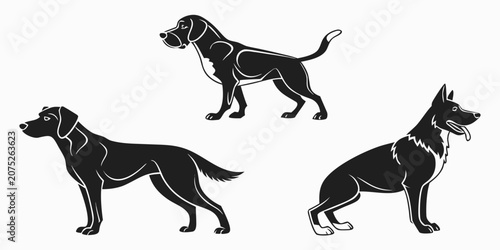 Obraz na płótnie Black silhouette of 12 dog breeds in running poses, set running dogs breed dog a