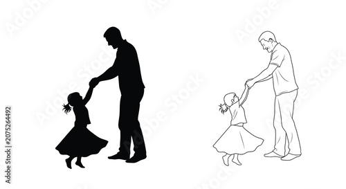 Εκτύπωση καμβά Father And Daughter Dancing Together Black Silhouette