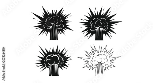 Canvastavla Explosion shapes in black and white graphic silhouette