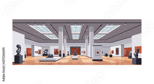 Quadro su tela Contemporary art gallery interior with sculptures and paintings