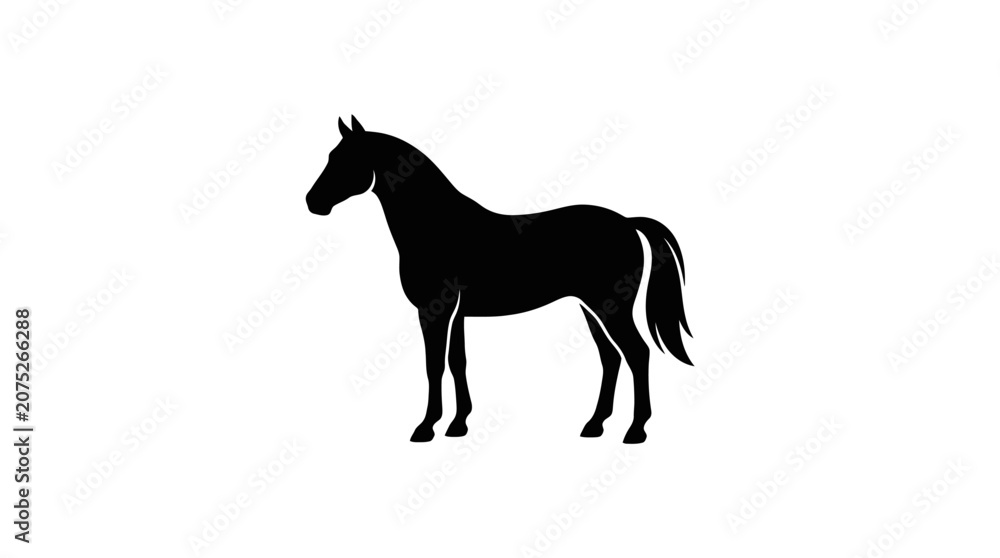 Fototapeta premium Elegant horse silhouette in solid black against white background