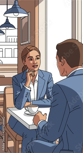 Business meeting over coffee in a modern cafe