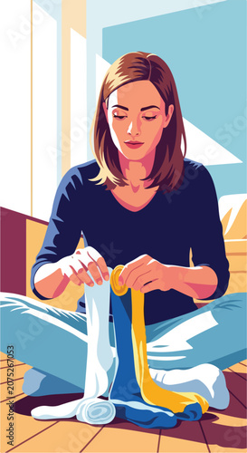 Woman folding socks at home