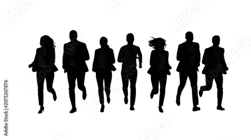 Fotografie Silhouettes of business professionals running together in unison