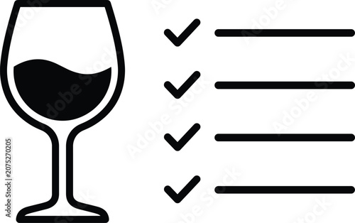 Wine Tasting Checklist Icon with Glass and Evaluation Criteria for Beverage Reviews