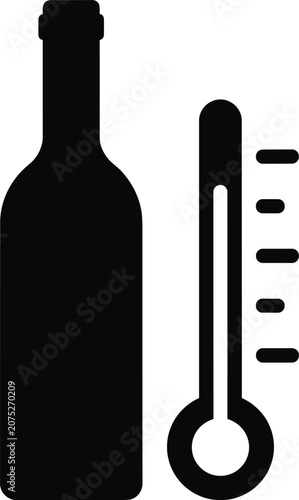 Wine Storage Temperature Control Icon Featuring Bottle and Thermometer Monitoring Symbol