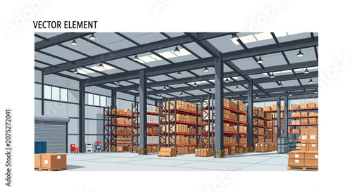 Tableau sur toile Modern industrial warehouse interior with shelving and boxes