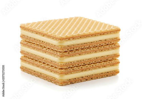 Square crispy wafer cookie with layers of sweet vanilla cream filling