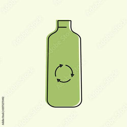 Green returnable bottle icon, black outline, editable stroke, arrow symbol, recycling, sustainability, reusable, vector illustration
