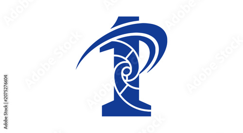 Blue abstract stylized letter i with decorative swirls