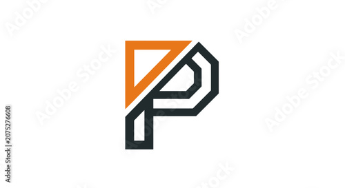 Modern stylized letter p with orange and black design