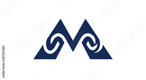 Stylized letter m with wave patterns inside triangle