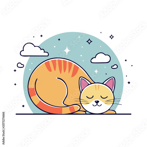 Sleeping orange tabby cat flat vector illustration