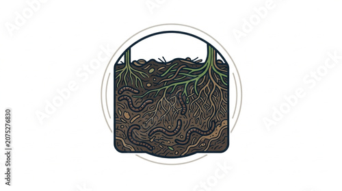 Obraz na plátně Illustration of plant roots growing in soil cross section.