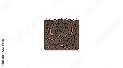 Illustration of soil layers with earthworms and roots.