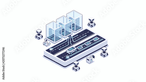 Fotografie Small automated robots maintain a digital server infrastructure in a clean envir