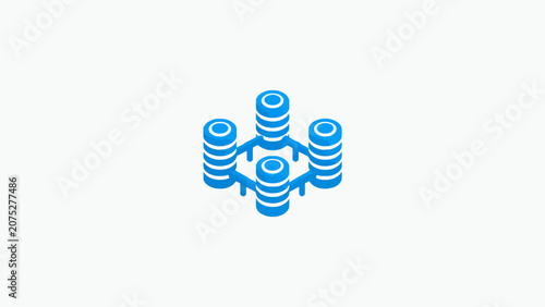 An isometric illustration of a connected digital server network cluster