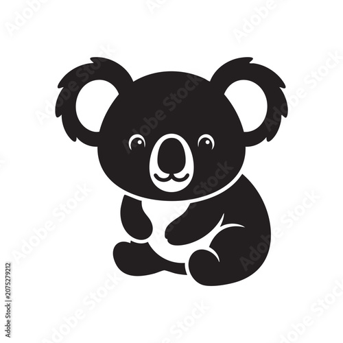 Photography Cute black koala bear sitting isolated on white background, Vector, illustration