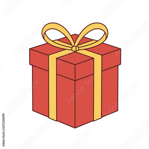 Red gift box with yellow ribbon bow vector illustration