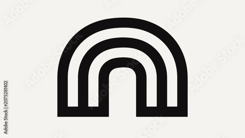 A minimalist graphic illustration featuring a simple black and white rainbow shape