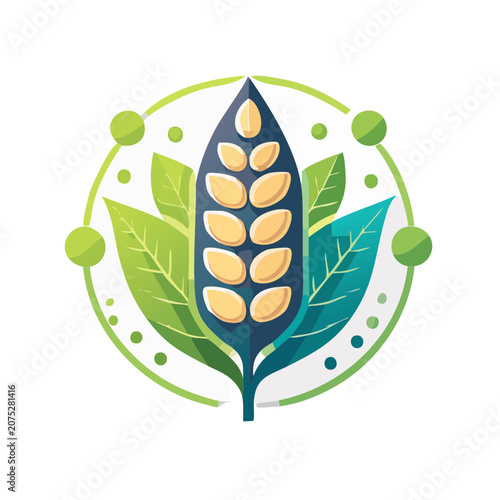 Flat illustration of corn cob with leaves in circular frame