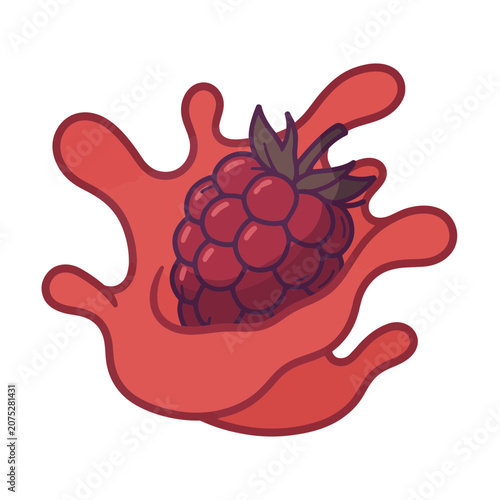 Flat illustration of raspberry with splash effect